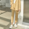 Minimalism Polyester Cotton Lady Blazer Jacket High Waist Pants Outfit-Wear To Work Sets-Arimonz-Yellow pants-XS-Arimonz