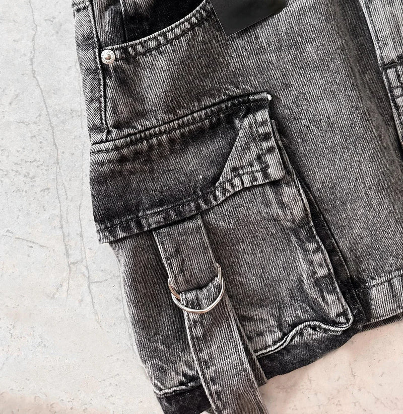 Multi Pocket Y2k Skirt Mini A Line Women Denim Skirts Streetwear-Denim Skirts-Arimonz-Arimonz