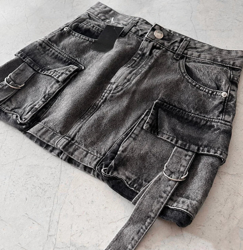Multi Pocket Y2k Skirt Mini A Line Women Denim Skirts Streetwear-Denim Skirts-Arimonz-Arimonz