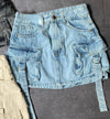 Multi Pocket Y2k Skirt Mini A Line Women Denim Skirts Streetwear-Denim Skirts-Arimonz-Arimonz
