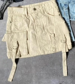 Multi Pocket Y2k Skirt Mini A Line Women Denim Skirts Streetwear-Denim Skirts-Arimonz-Khaki-S-Arimonz