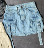 Multi Pocket Y2k Skirt Mini A Line Women Denim Skirts Streetwear-Denim Skirts-Arimonz-Sky blue-S-Arimonz