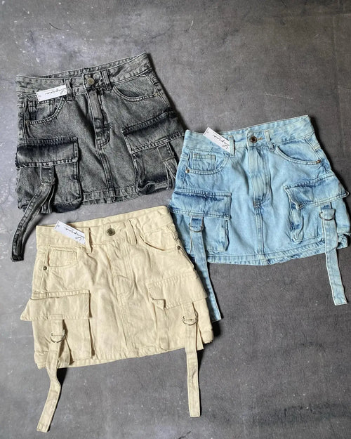 Multi Pocket Y2k Skirt Mini A Line Women Denim Skirts Streetwear-Denim Skirts-Arimonz-Arimonz