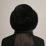Natural Knitted Mink Fur Hat Cap Women Handmade Knit Headwear Beanies-Winter Hats-Arimonz-Arimonz