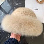 Natural Knitted Mink Fur Hat Cap Women Handmade Knit Headwear Beanies-Winter Hats-Arimonz-Arimonz
