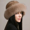 Natural Knitted Mink Fur Hat Cap Women Handmade Knit Headwear Beanies-Winter Hats-Arimonz-Arimonz