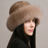 Natural Knitted Mink Fur Hat Cap Women Handmade Knit Headwear Beanies-Winter Hats-Arimonz-Arimonz