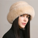 Natural Knitted Mink Fur Hat Cap Women Handmade Knit Headwear Beanies-Winter Hats-Arimonz-beige-Arimonz