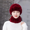 Natural Rex Rabbit Fur Hat and Scarf Set Winter Knitted Fashion Hat-Winter Hats-Arimonz-Arimonz