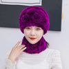 Natural Rex Rabbit Fur Hat and Scarf Set Winter Knitted Fashion Hat-Winter Hats-Arimonz-Arimonz