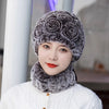 Natural Rex Rabbit Fur Hat and Scarf Set Winter Knitted Fashion Hat-Winter Hats-Arimonz-Arimonz