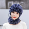 Natural Rex Rabbit Fur Hat and Scarf Set Winter Knitted Fashion Hat-Winter Hats-Arimonz-Arimonz