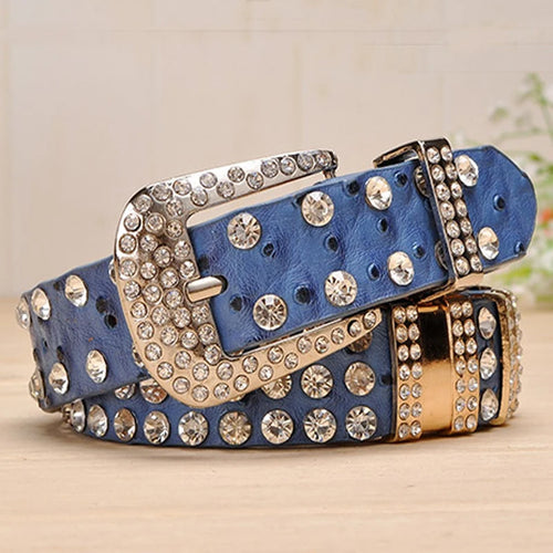 New Fashion Rhinestone Belt Luxury Designer Leather Cowskin Women Belt-Belts-Arimonz-Arimonz