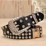 New Fashion Rhinestone Belt Luxury Designer Leather Cowskin Women Belt-Belts-Arimonz-Arimonz