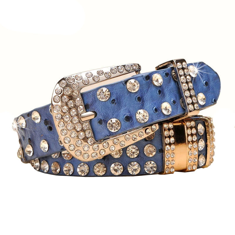 New Fashion Rhinestone Belt Luxury Designer Leather Cowskin Women Belt-Belts-Arimonz-Arimonz