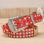 New Fashion Rhinestone Belt Luxury Designer Leather Cowskin Women Belt-Belts-Arimonz-Watermelon red-95cm/37in-Arimonz