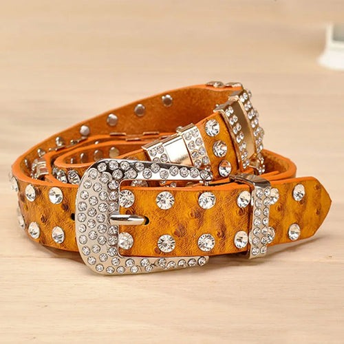 New Fashion Rhinestone Belt Luxury Designer Leather Cowskin Women Belt-Belts-Arimonz-Arimonz