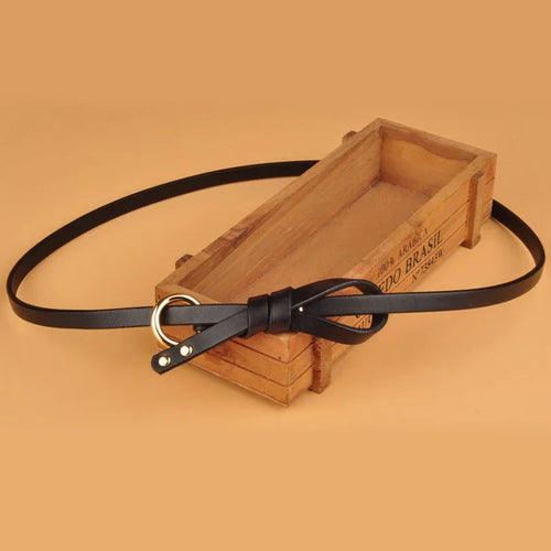 No Hole Knot Belt Women’s Genuine Cowskin Leather with Circular Buckle-Belts-Arimonz-Black-100cm/39in-Arimonz