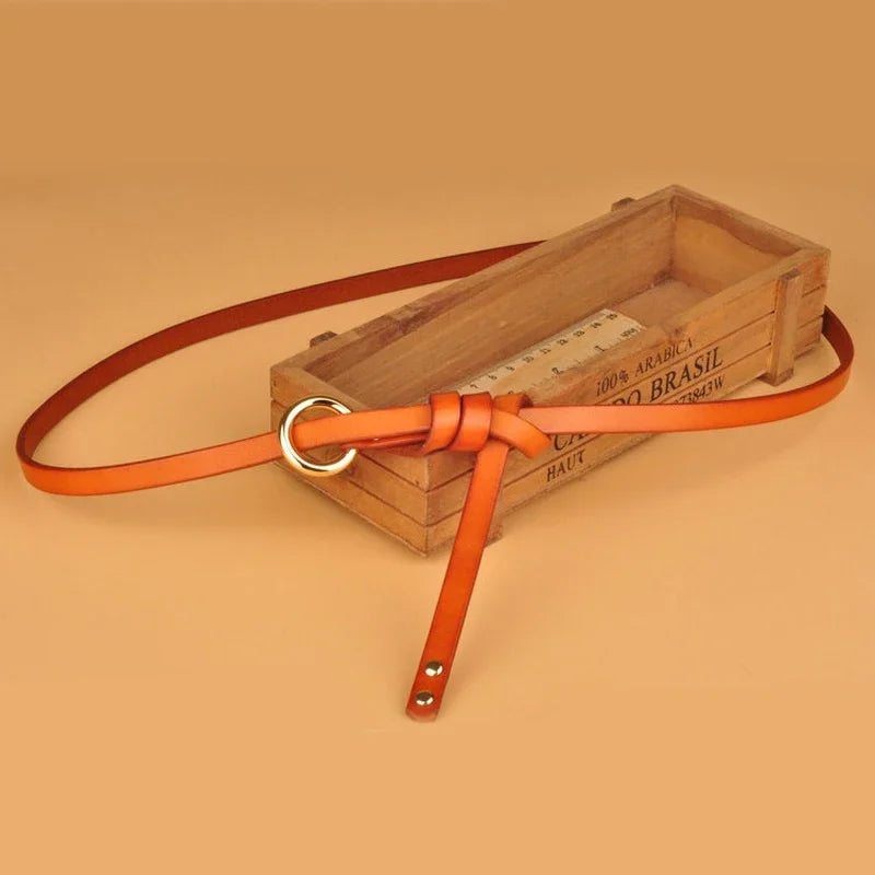 No Hole Knot Belt Women’s Genuine Cowskin Leather with Circular Buckle-Belts-Arimonz-Camel-100cm/39in-Arimonz