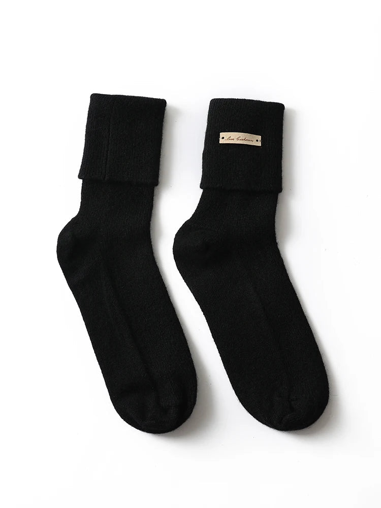 Non Slip Pure Cashmere Warm and Soft Mid-Calf Knitted Lounge Socks-Socks & Tights-Arimonz-Black-Arimonz