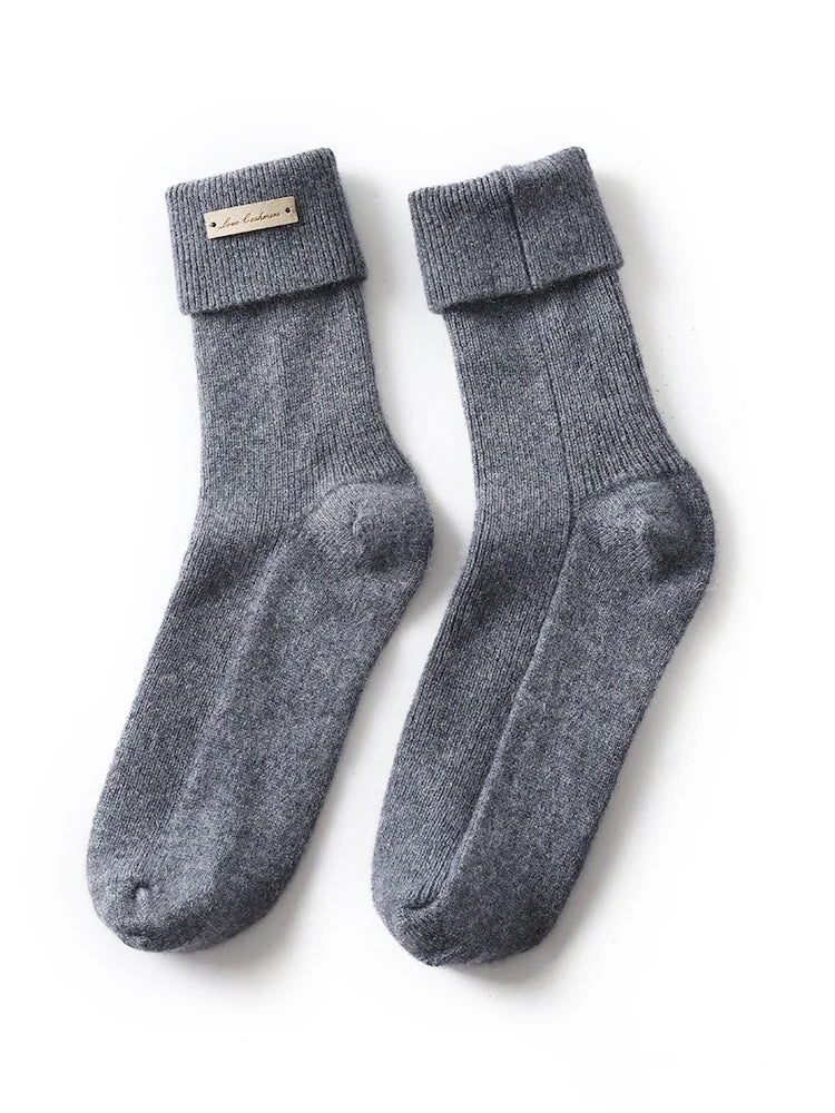 Non Slip Pure Cashmere Warm and Soft Mid-Calf Knitted Lounge Socks-Socks & Tights-Arimonz-Gray-Arimonz