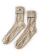 Non Slip Pure Cashmere Warm and Soft Mid-Calf Knitted Lounge Socks-Socks & Tights-Arimonz-Nature Beige-Arimonz