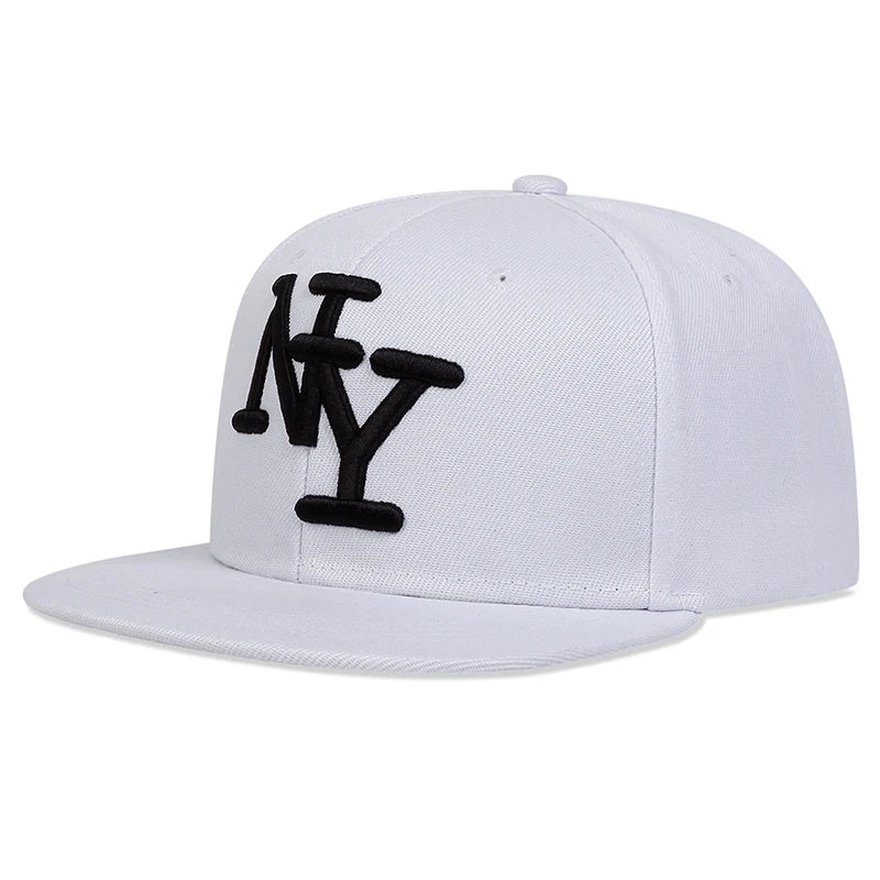 NY Letter Embroidery Snapback Hat Adjustable Sunscreen Leisure Hat-Women's Caps-Arimonz-White-Arimonz