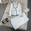 Occupational Blazer and Fishtail Skirt Temperament Slim Skinny Attire-Wear To Work Sets-Arimonz-2pcs Set White-S-Arimonz