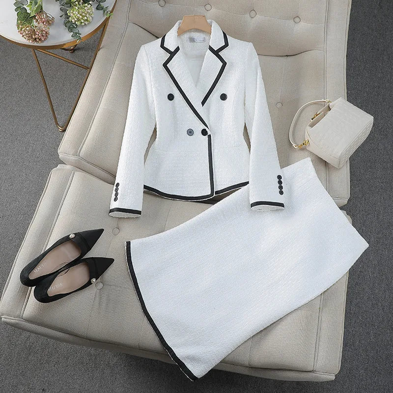 Occupational Blazer and Fishtail Skirt Temperament Slim Skinny Attire-Wear To Work Sets-Arimonz-2pcs Set White-S-Arimonz