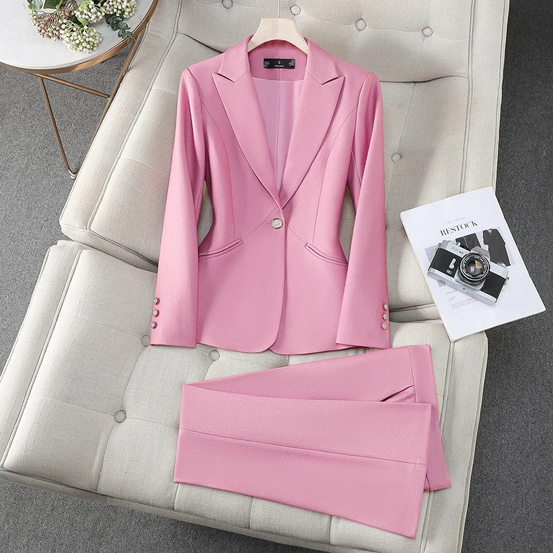 Office Lady Formal Business Blazer Pants Set Two Piece Matching Set-Wear To Work Sets-Arimonz-Arimonz