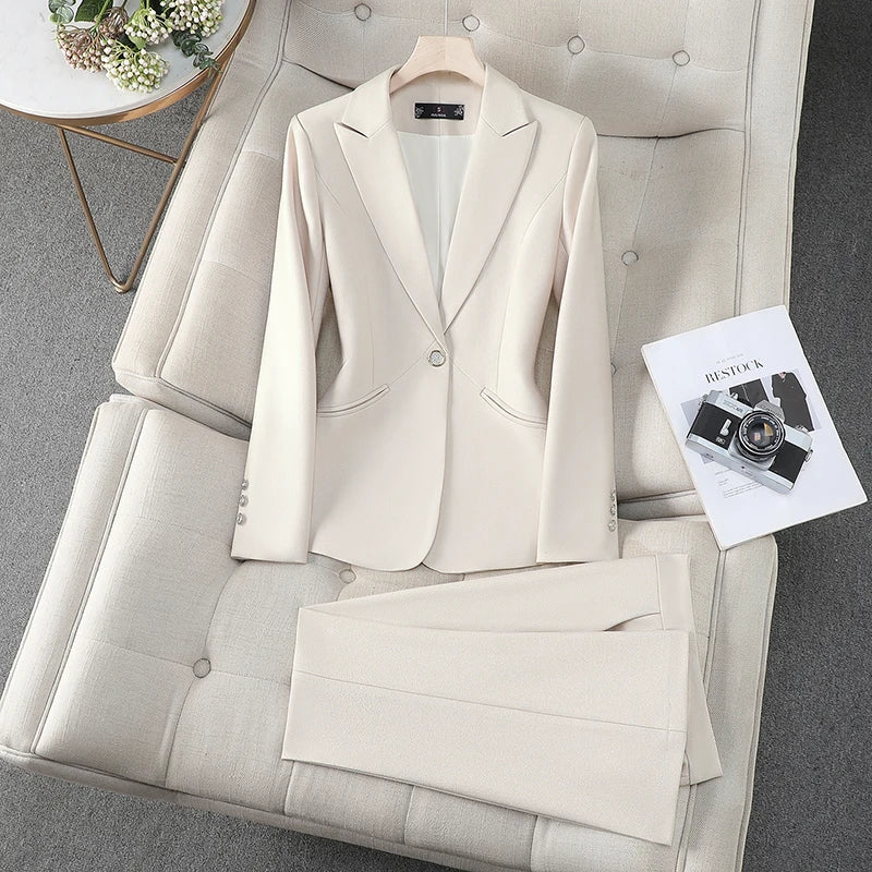 Office Lady Formal Business Blazer Pants Set Two Piece Matching Set-Wear To Work Sets-Arimonz-Beige-S-Arimonz