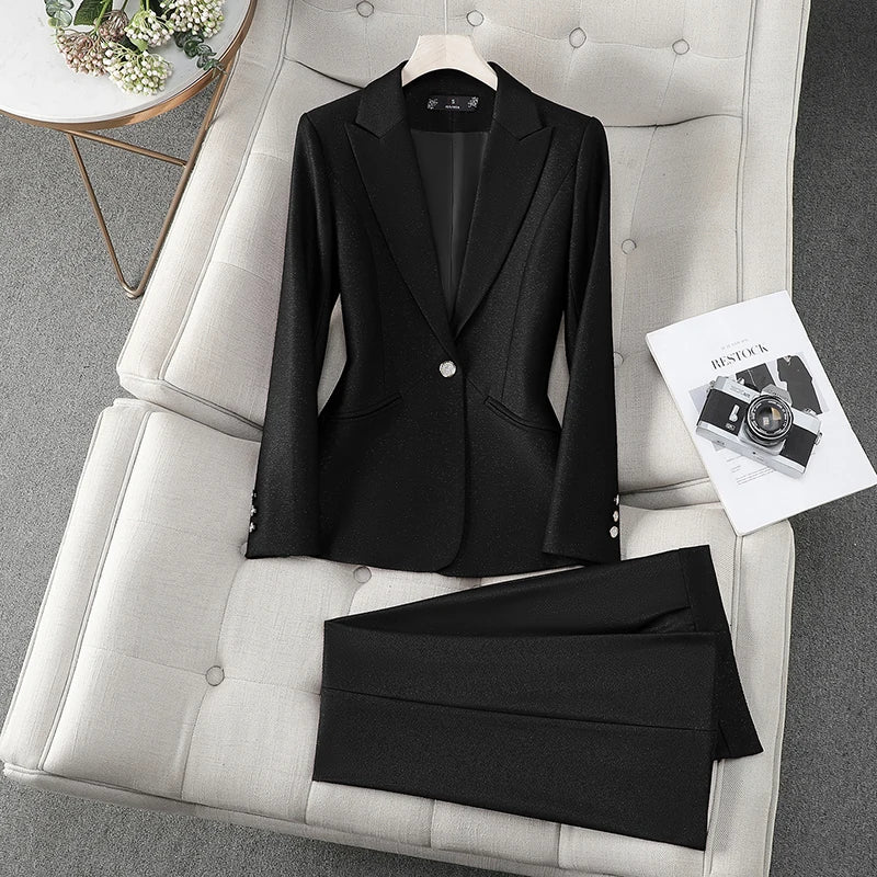 Office Lady Formal Business Blazer Pants Set Two Piece Matching Set-Wear To Work Sets-Arimonz-Black-S-Arimonz
