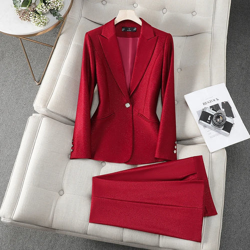 Office Lady Formal Business Blazer Pants Set Two Piece Matching Set-Wear To Work Sets-Arimonz-Red-S-Arimonz