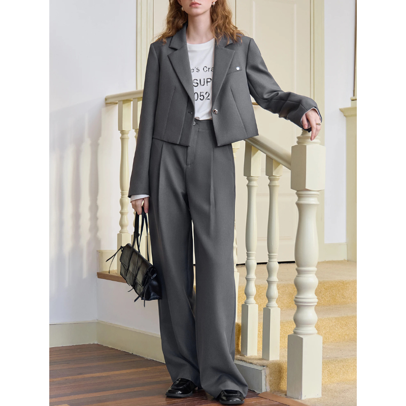 Office Lady Temperament Short Single Button Blazer Full Length Trouser-Wear To Work Sets-Arimonz-Arimonz