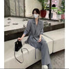 Office Siren Patchwork Tulle Loose Fit Lace Up Outwear Wide Leg Pants-Wear To Work Sets-Arimonz-Arimonz