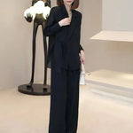 Office Siren Patchwork Tulle Loose Fit Lace Up Outwear Wide Leg Pants-Wear To Work Sets-Arimonz-Arimonz