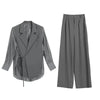 Office Siren Patchwork Tulle Loose Fit Lace Up Outwear Wide Leg Pants-Wear To Work Sets-Arimonz-Gray-S-Arimonz