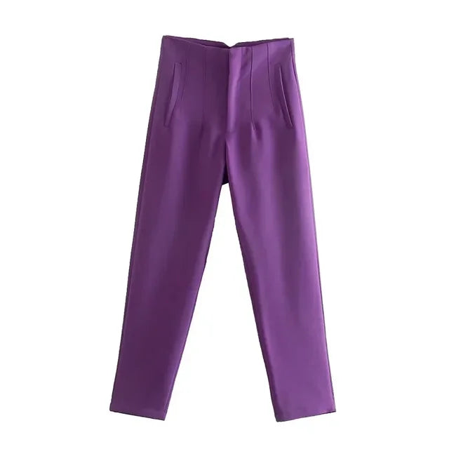 Office Wear High waist Pants Formal Pant Office outfits Pencil Trouser-Pants-Arimonz-PURPLE-S-Arimonz
