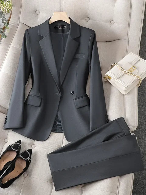 Office Wear Women Blazer Suits Elegant Casual Blazer 2 Piece Set-Wear To Work Sets-Arimonz-Gray 2 pec sets-S-Arimonz