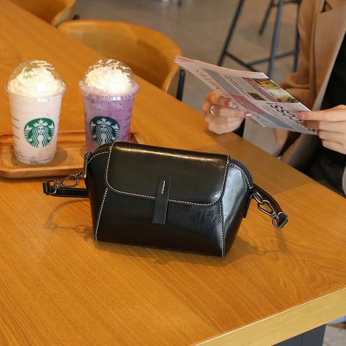 Oil Wax Cowhide Leather Cross Body Versatile Shoulder Shell Hand Bag-Handbags-Arimonz-Arimonz
