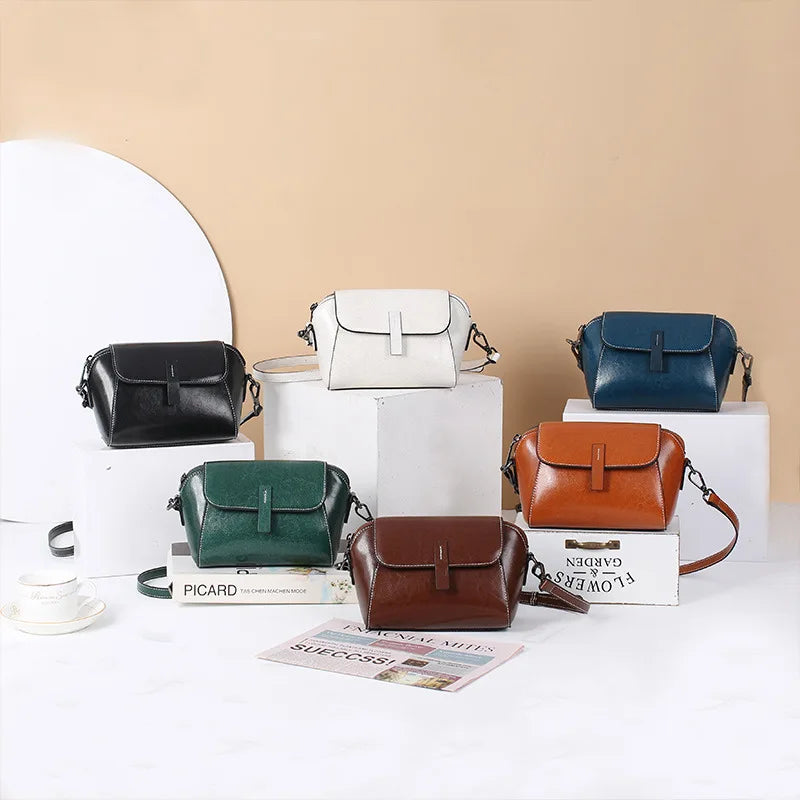 Oil Wax Cowhide Leather Cross Body Versatile Shoulder Shell Hand Bag-Handbags-Arimonz-Arimonz