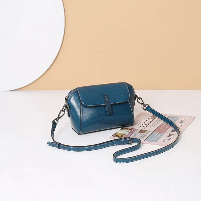 Oil Wax Cowhide Leather Cross Body Versatile Shoulder Shell Hand Bag-Handbags-Arimonz-Blue-24x10x 14 cm/ 9.44x3.93x5.51 inches-Arimonz