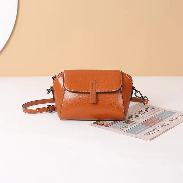 Oil Wax Cowhide Leather Cross Body Versatile Shoulder Shell Hand Bag-Handbags-Arimonz-Brown-24x10x 14 cm/ 9.44x3.93x5.51 inches-Arimonz
