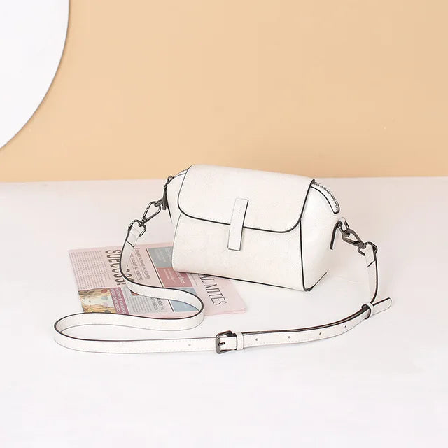 Oil Wax Cowhide Leather Cross Body Versatile Shoulder Shell Hand Bag-Handbags-Arimonz-Dirty White-24x10x 14 cm/ 9.44x3.93x5.51 inches-Arimonz