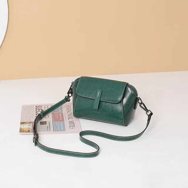 Oil Wax Cowhide Leather Cross Body Versatile Shoulder Shell Hand Bag-Handbags-Arimonz-Green-24x10x 14 cm/ 9.44x3.93x5.51 inches-Arimonz