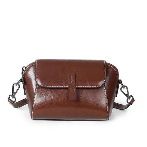 Oil Wax Cowhide Leather Cross Body Versatile Shoulder Shell Hand Bag-Handbags-Arimonz-Arimonz