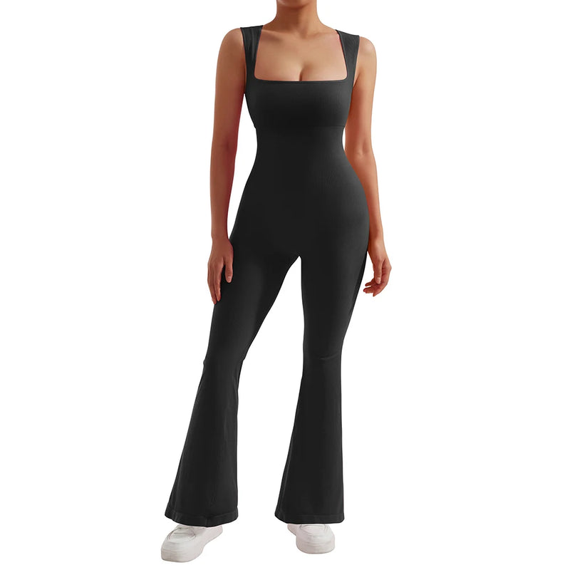 One-piece Women Bodycon Jumpsuit Long Sleeve Square Neck Romper-Casual Jumpsuits & Rompers-Arimonz-Arimonz
