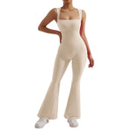 One-piece Women Bodycon Jumpsuit Long Sleeve Square Neck Romper-Casual Jumpsuits & Rompers-Arimonz-Biege-L-Arimonz