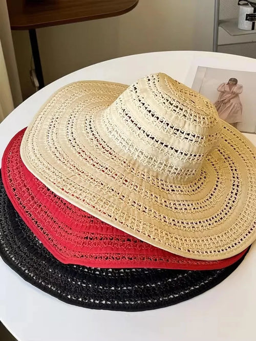Oversized Brim Sun Straw Hollow Hat for Women Sunshade UV Protection-Summer Hats-Arimonz-Arimonz