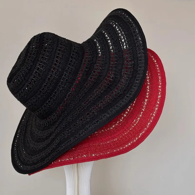 Oversized Brim Sun Straw Hollow Hat for Women Sunshade UV Protection-Summer Hats-Arimonz-Arimonz